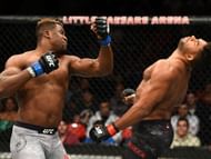 Francis Ngannou knocks out Alistair Overeem with an uppercut (Photo Credit: JOSH HEDGES / Zuffa LLC / Getty Images)